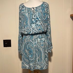 White House Black Market Blue and White Paisley Dress